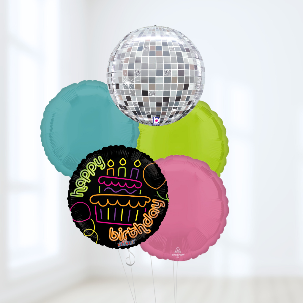 Neon Disco Birthday Helium Balloon Bouquet