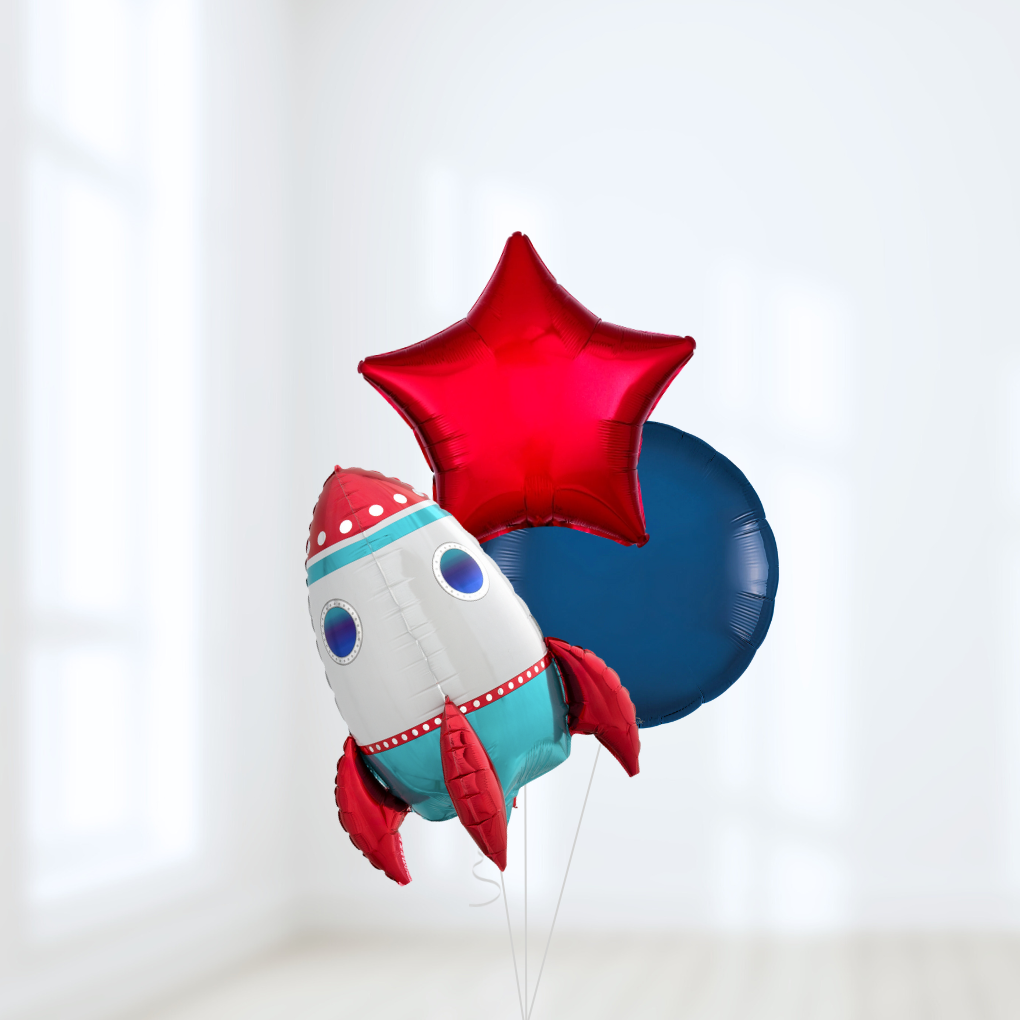 Rocket Ship Space Birthday Helium Balloon Bouquet